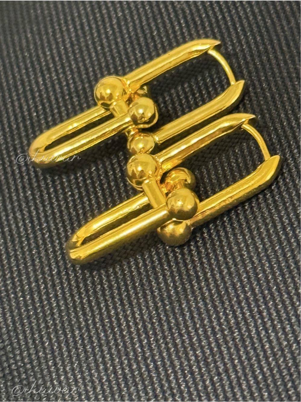 18K Gold Plated Double U Link Chunky Hoop Earrings - Picture 3 of 11
